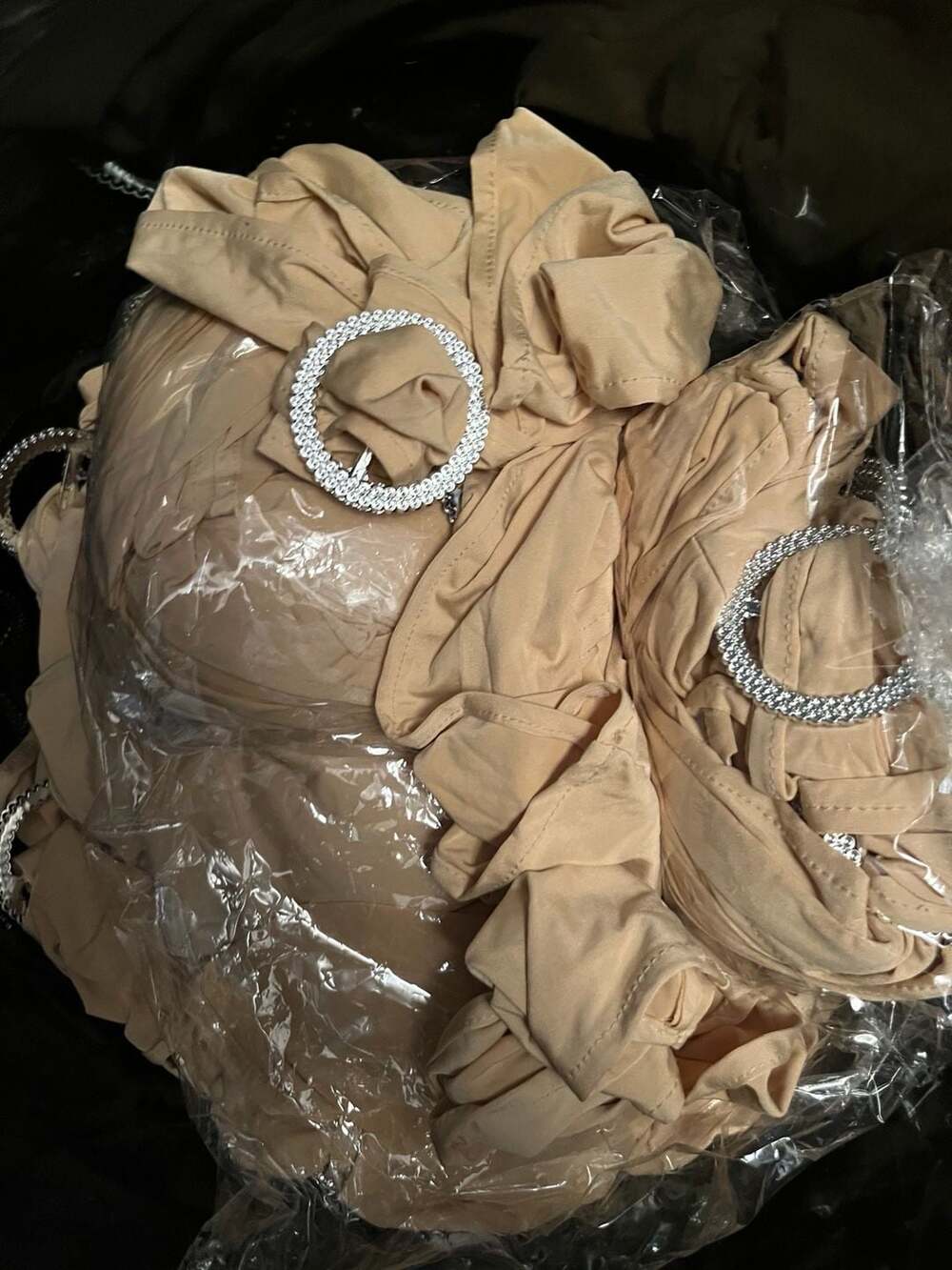 Champagne Spandex Chair Bands With Rhinestone Buckles